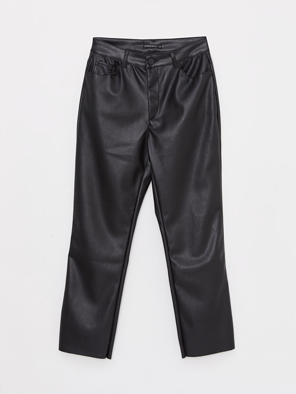 Pantaloni Standard Fit Regular din Piele Ecologică pentru Femei-7