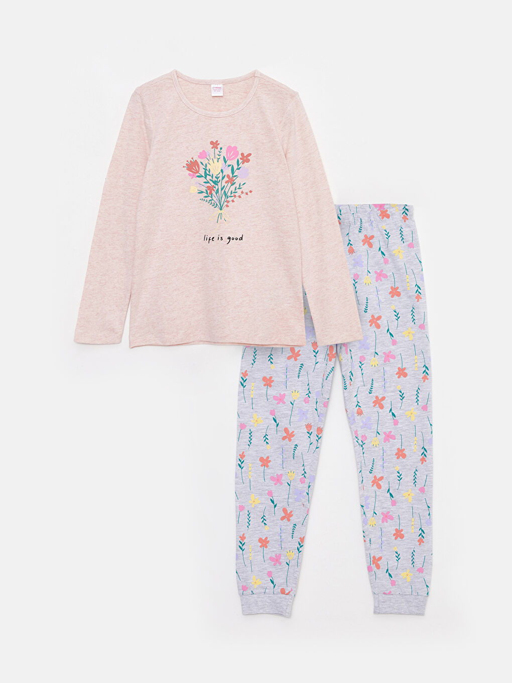 Pembe Bisiklet Yaka Baskılı Uzun Kollu Kız Çocuk Pijama Takımı