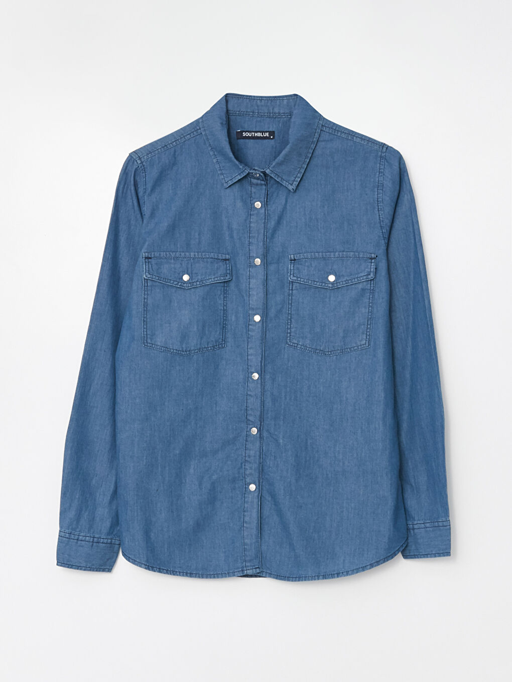 Plain Long Sleeve Women's Denim Shirt-5