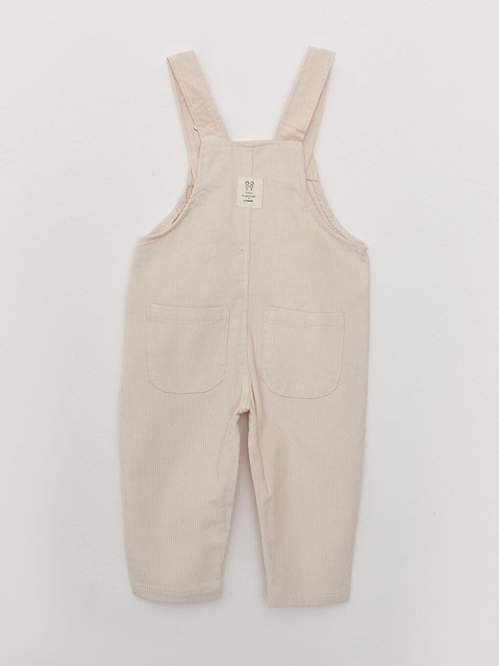 Bej Kare Yaka Basic Kadife Kız Bebek Tulum Salopet Anne Kız Kombini-4