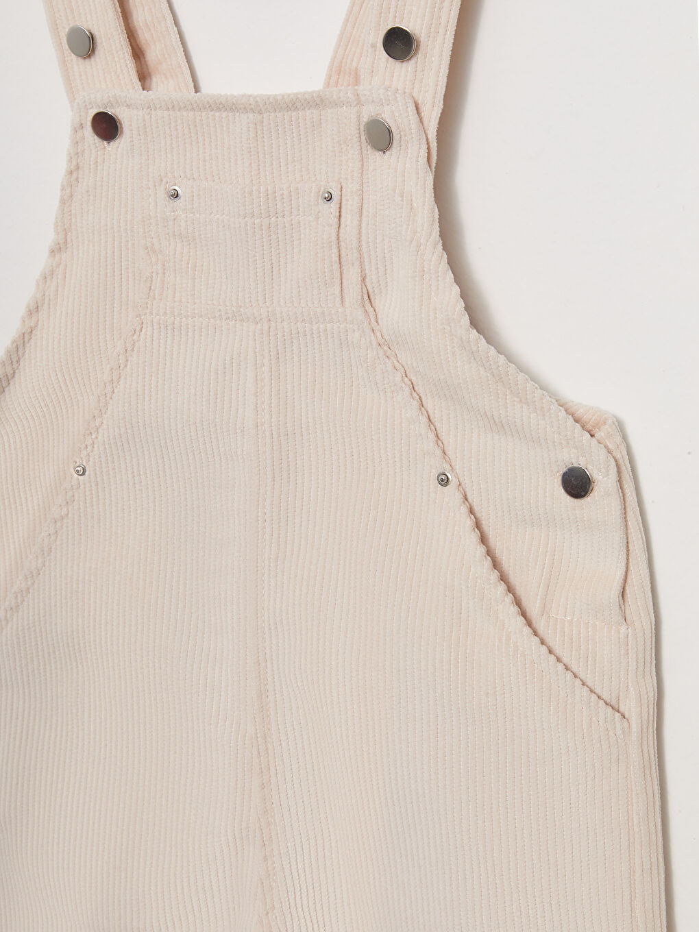 Bej Kare Yaka Basic Kadife Kız Bebek Tulum Salopet Anne Kız Kombini-5