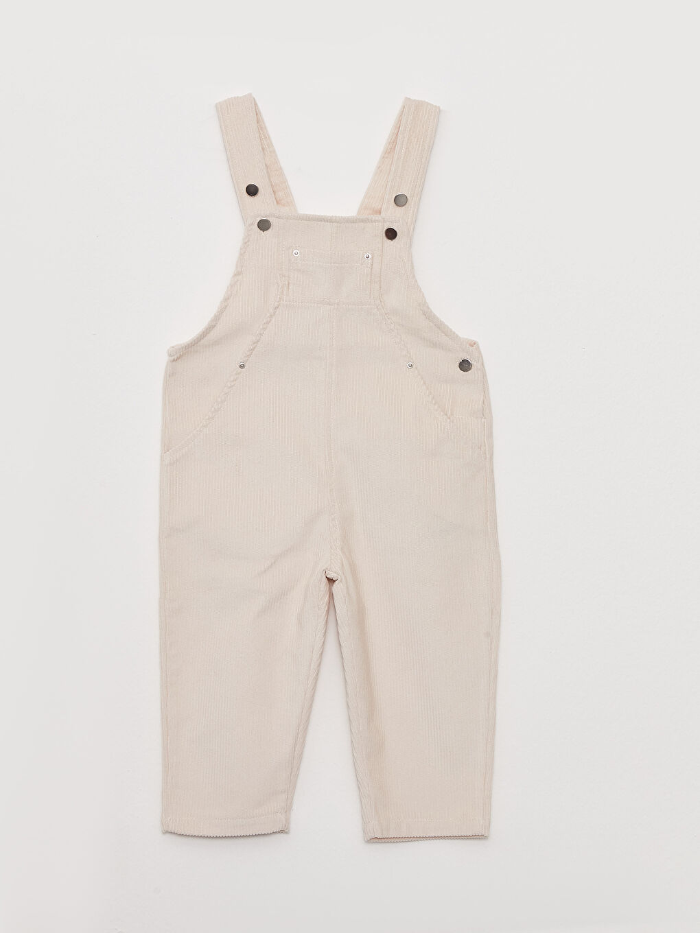 Bej Kare Yaka Basic Kadife Kız Bebek Tulum Salopet Anne Kız Kombini-3