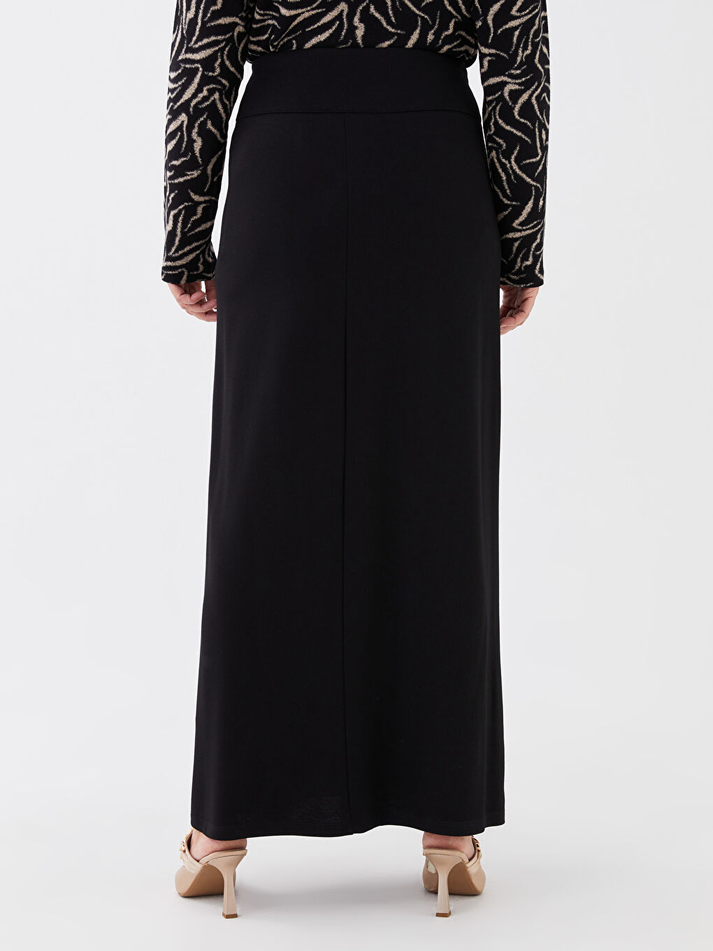 Siyah Beli Fermuarlı Düz Ponte Kadın Etek-4