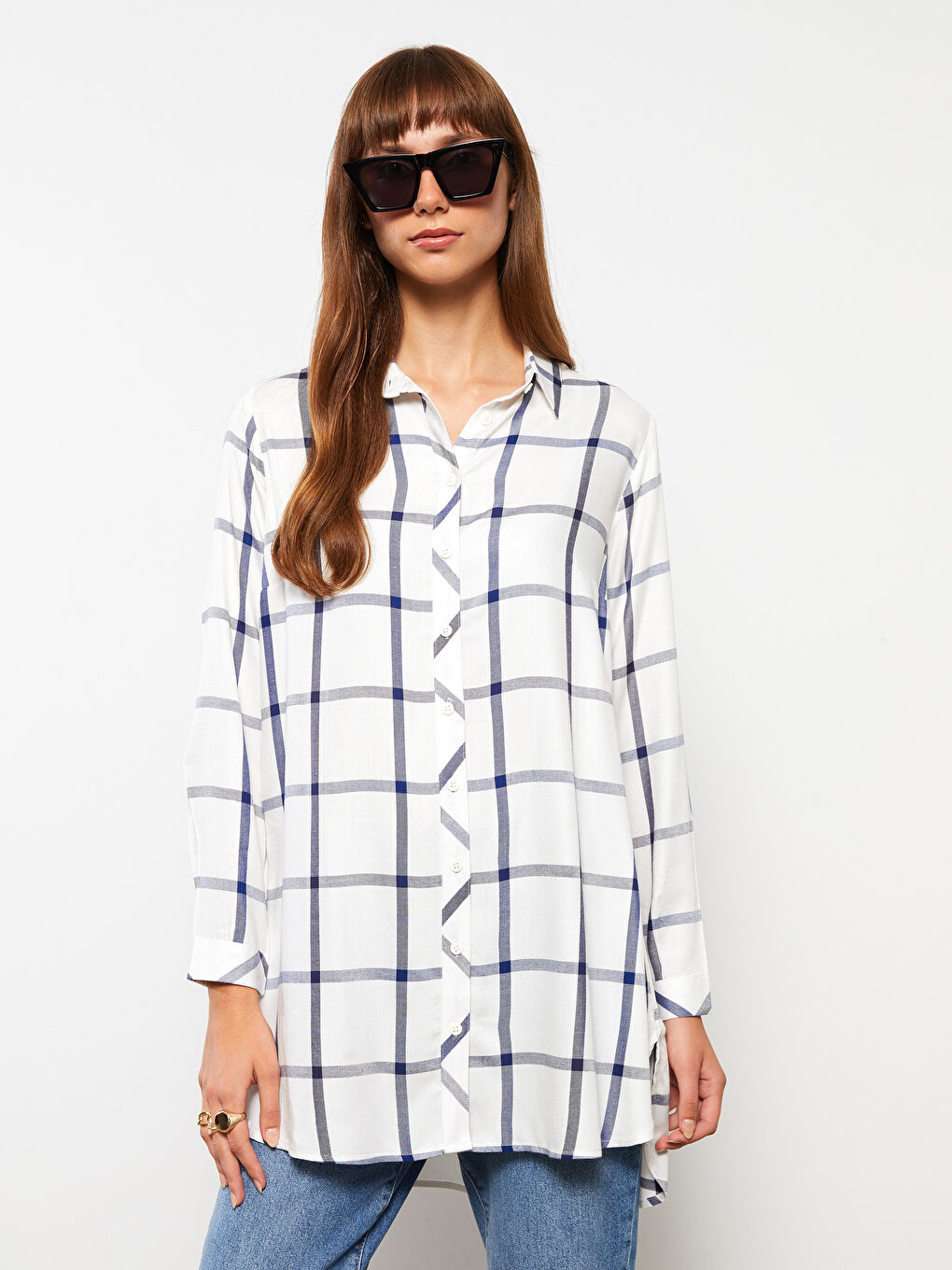 LCWAIKIKI كلاسيك تونیکی کراسی قۆڵ درێژ ڤیسکۆزی چوارخانە بۆ ژنان -W2HH50Z8-LLX