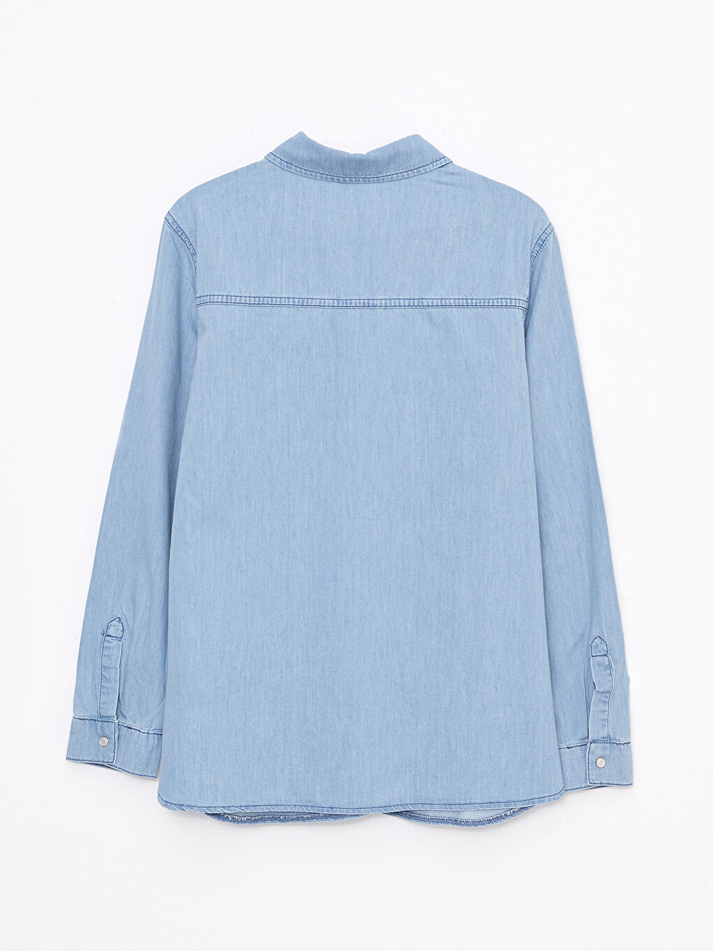 İndigo Düz Uzun Kollu Kadın Jean Gömlek-6