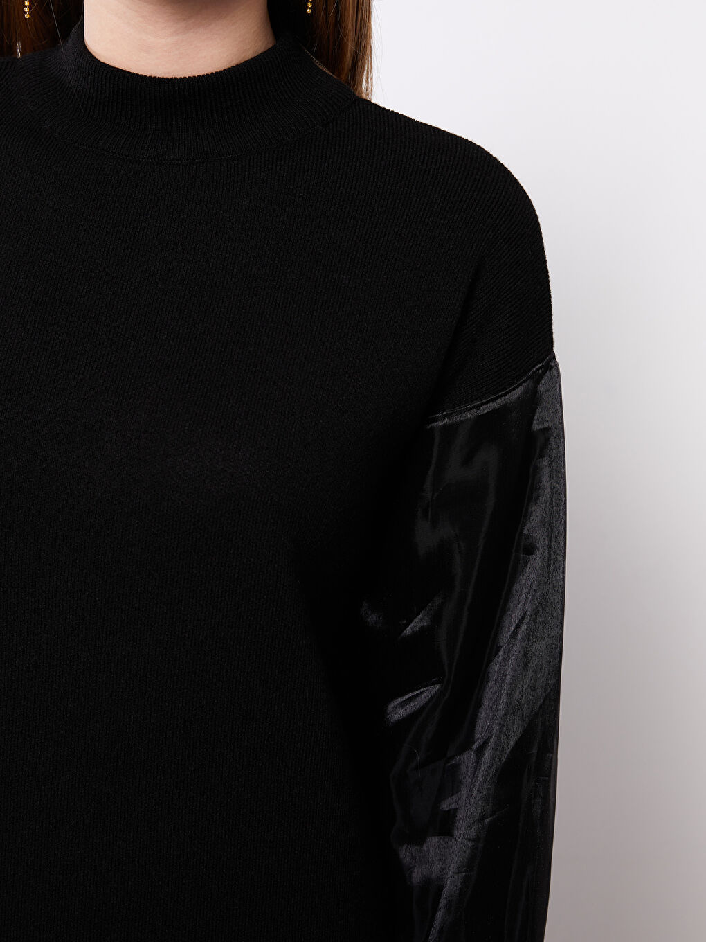 Siyah Dik Yaka Kadın Triko Tunik-3