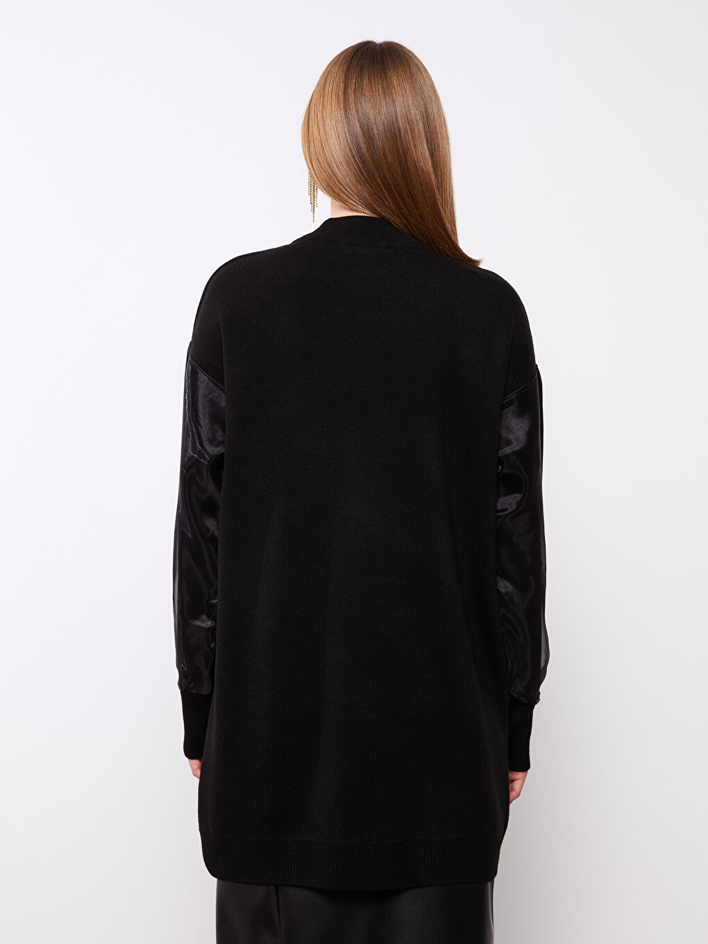 Siyah Dik Yaka Kadın Triko Tunik-4