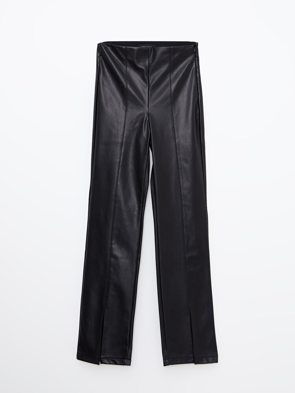 Siyah Dar Fit Kadın Deri Görünümlü Pantolon-5