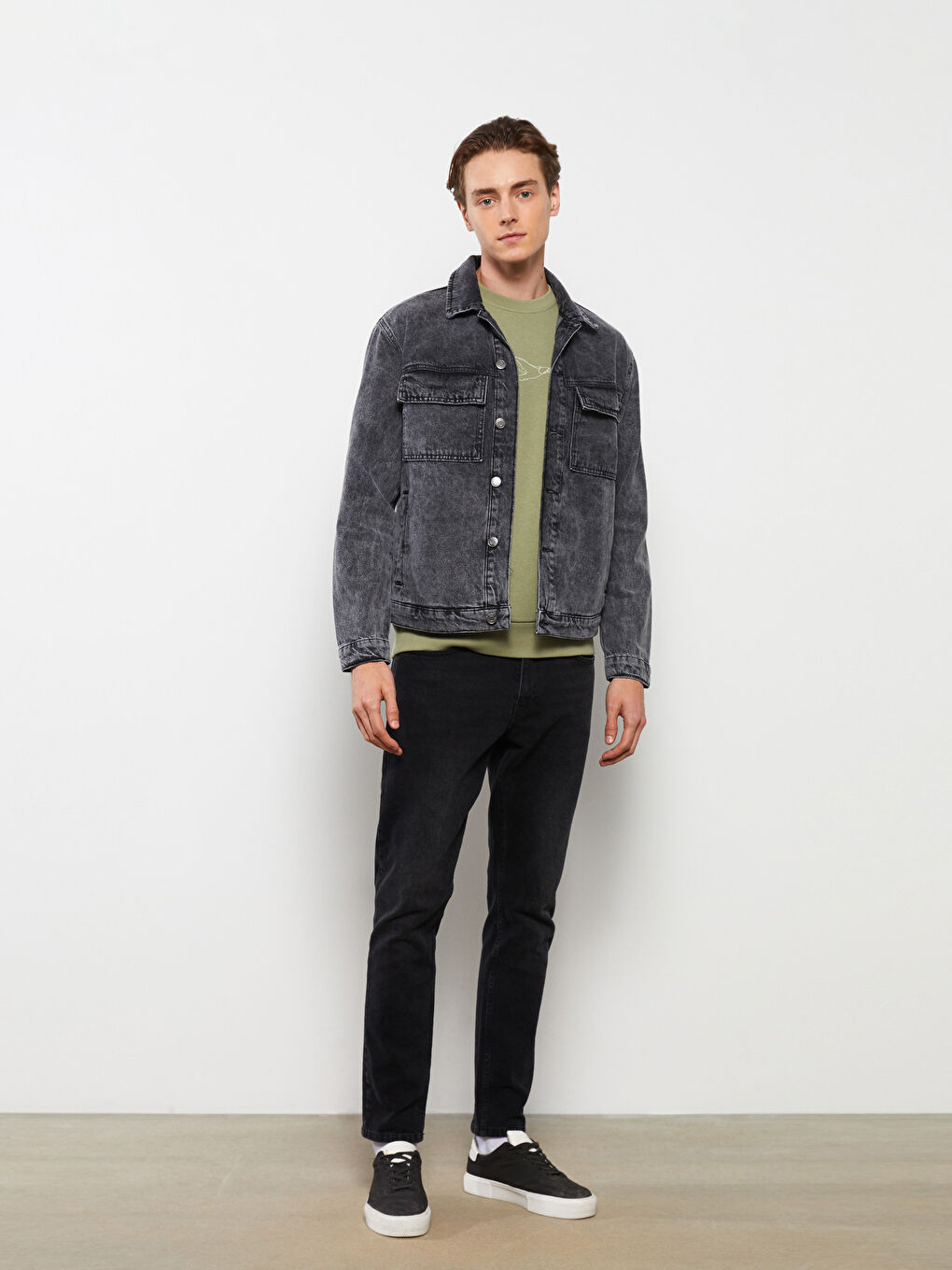 Siyah Standart Kalıp Erkek Jean Ceket-1