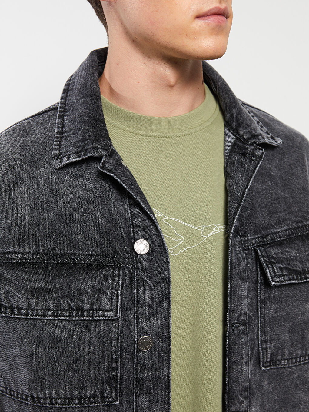 Siyah Standart Kalıp Erkek Jean Ceket-3