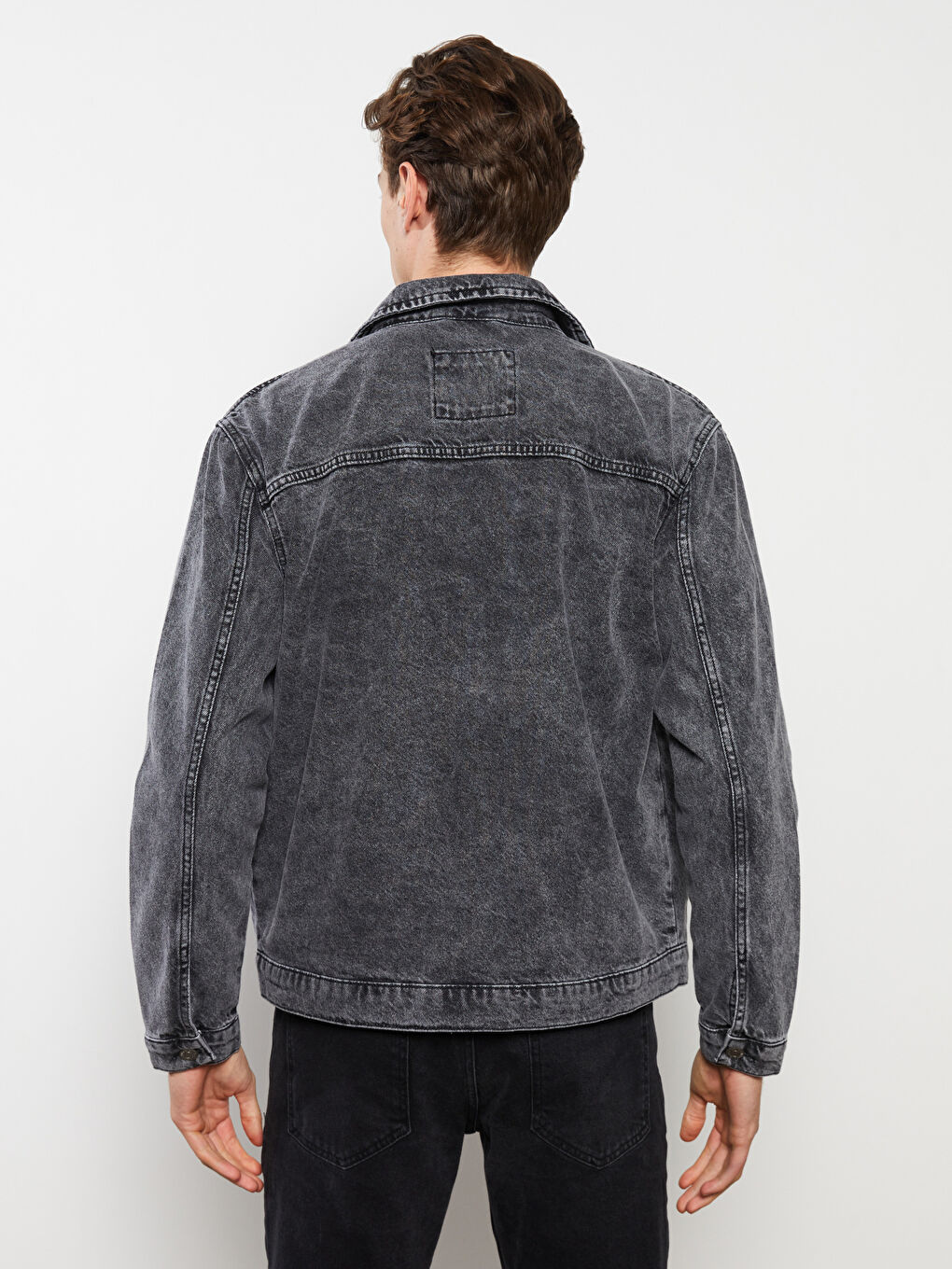Siyah Standart Kalıp Erkek Jean Ceket-4