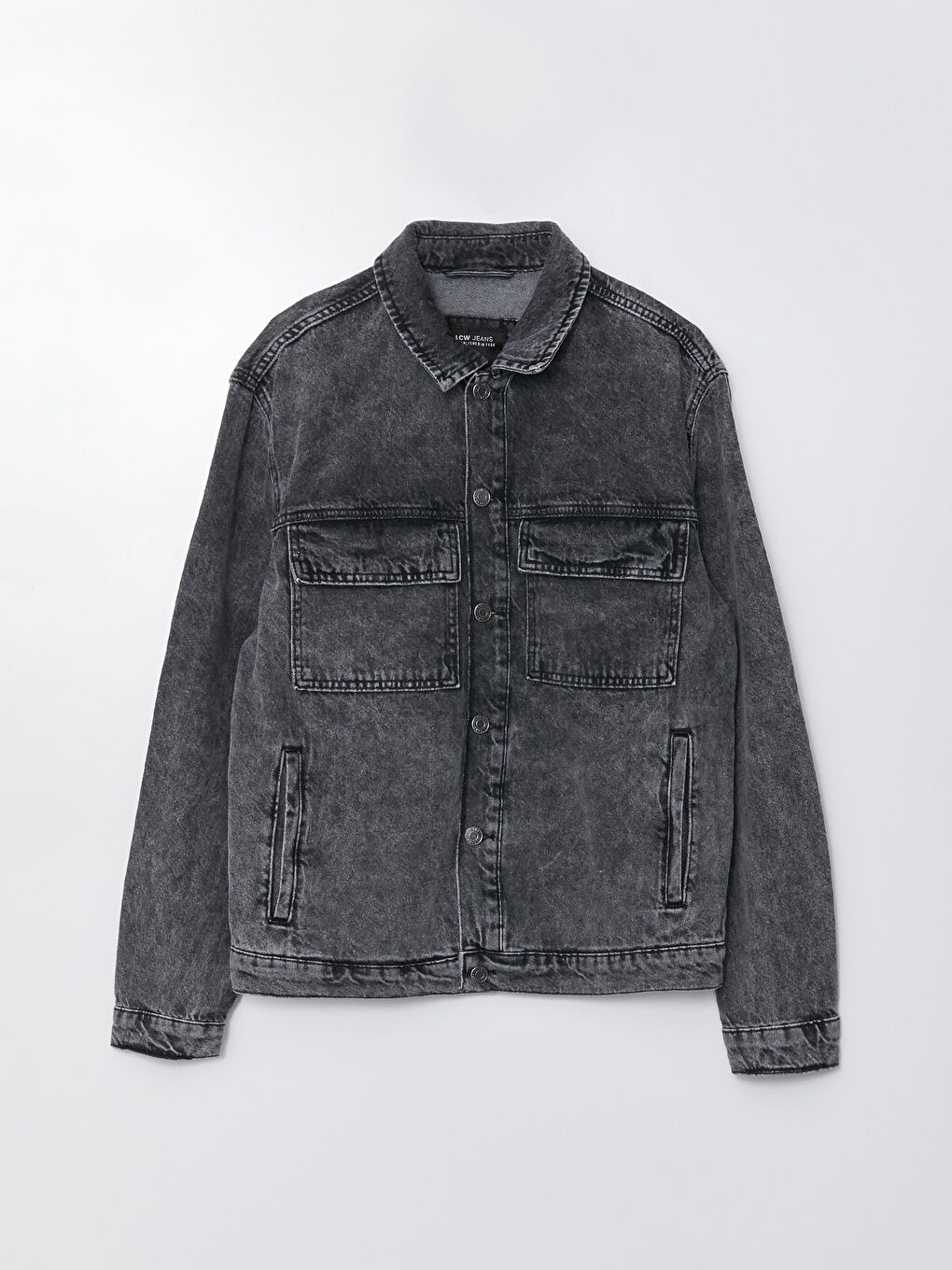 Siyah Standart Kalıp Erkek Jean Ceket-5