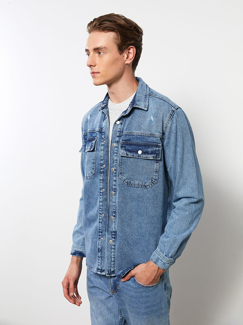 İndigo Standart Kalıp Erkek Jean Ceket-2