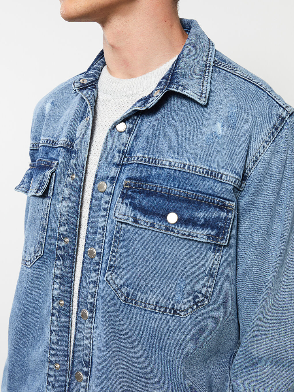 İndigo Standart Kalıp Erkek Jean Ceket-3