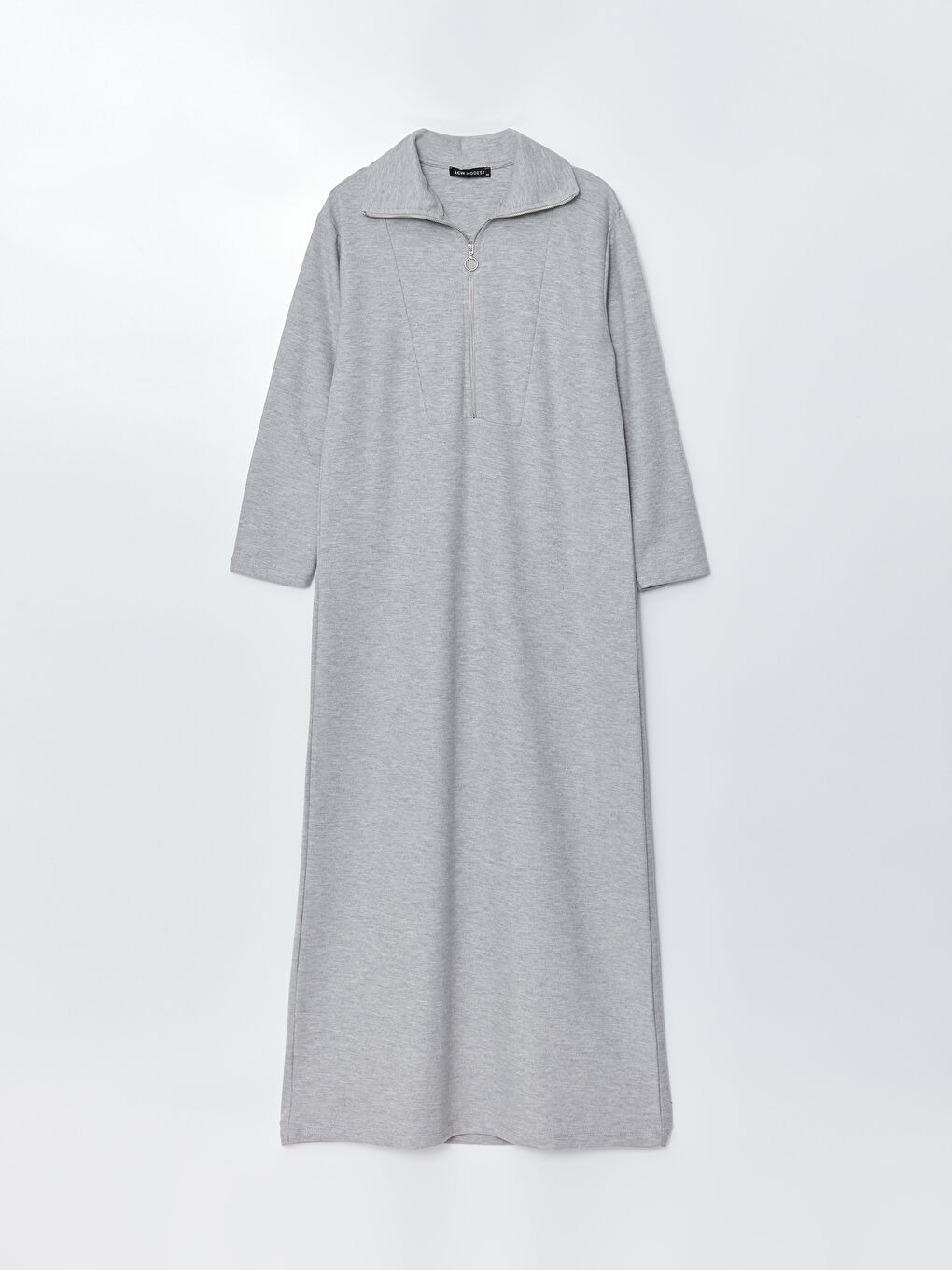 Gri Dik Yaka Düz Uzun Kollu Kadın Sweat Elbise-5