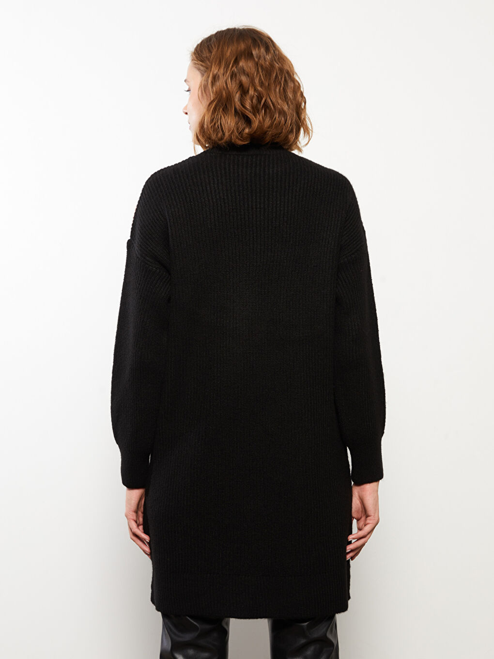 Siyah Dik Yaka Renk Bloklu Uzun Kollu Kadın Triko Tunik-4