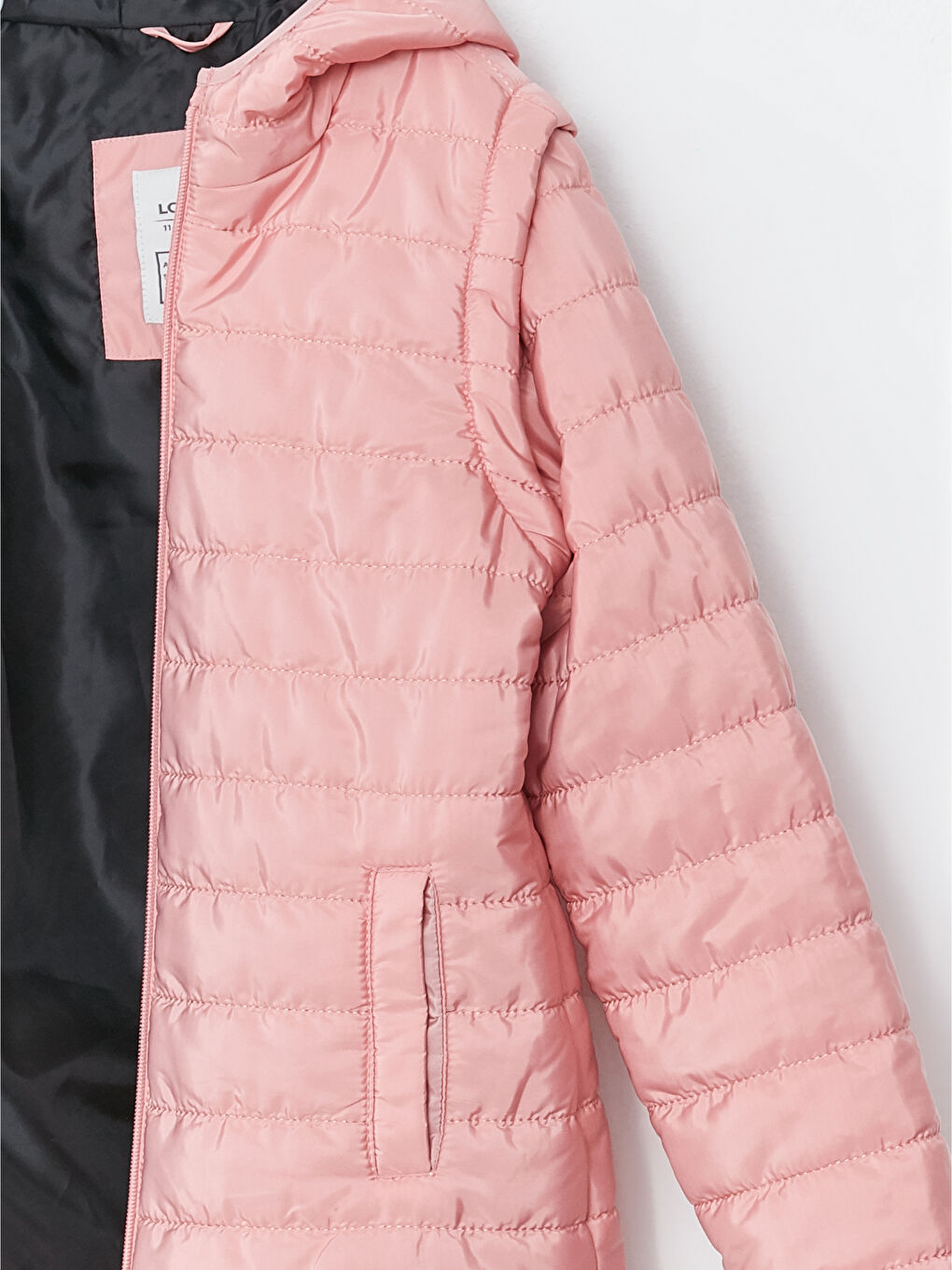 Pembe Kapüşonlu Basic Kız Çocuk Şişme Mont-4