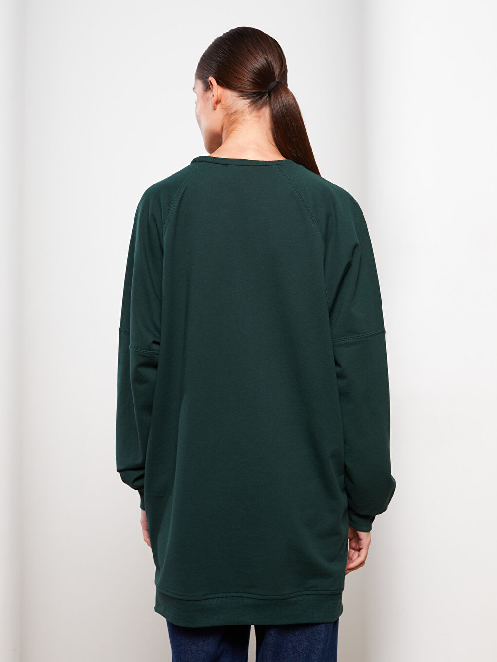 LCW Modest Yeşil Bisiklet Yaka Baskılı Uzun Kollu Oversize Kadın Sweatshirt Tunik - 6