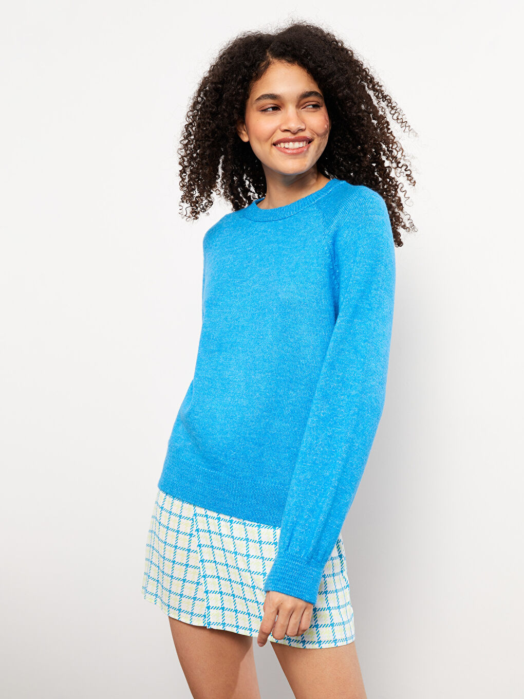 Crew Neck Plain Long Sleeve Women's Knitwear Sweater-1