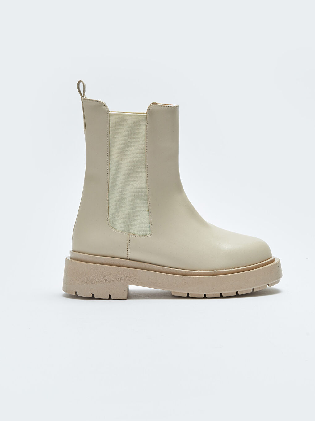 Bej Deri Görünümlü Yanları Lastikli Kadın Bot-1