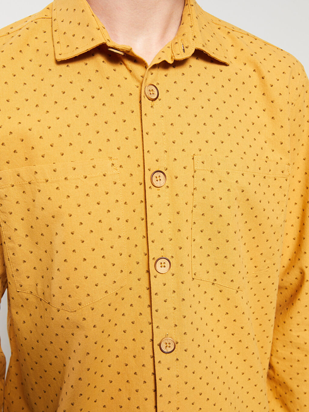 Sarı Regular Fit Uzun Kollu Desenli Erkek Gömlek-3