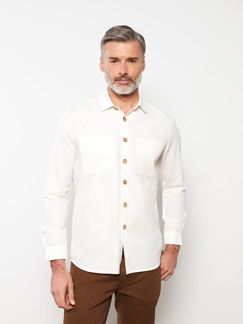 Beyaz Regular Fit Uzun Kollu Erkek Gömlek