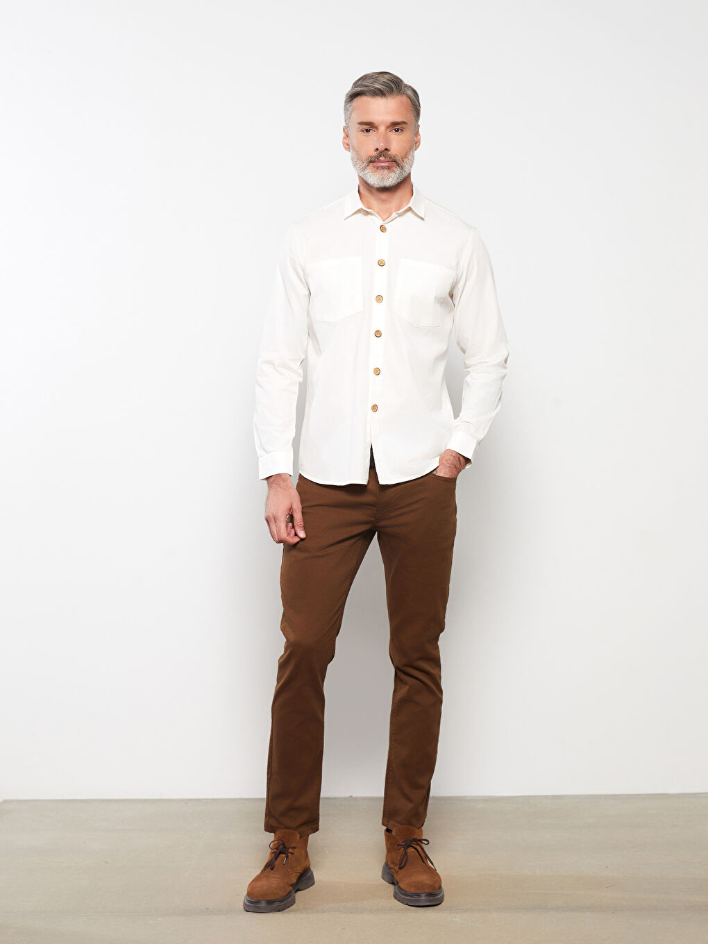 Beyaz Regular Fit Uzun Kollu Erkek Gömlek-2