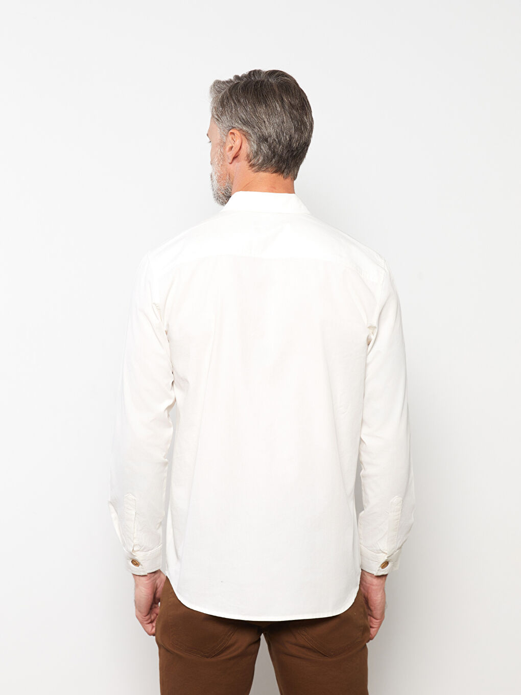 Beyaz Regular Fit Uzun Kollu Erkek Gömlek-4