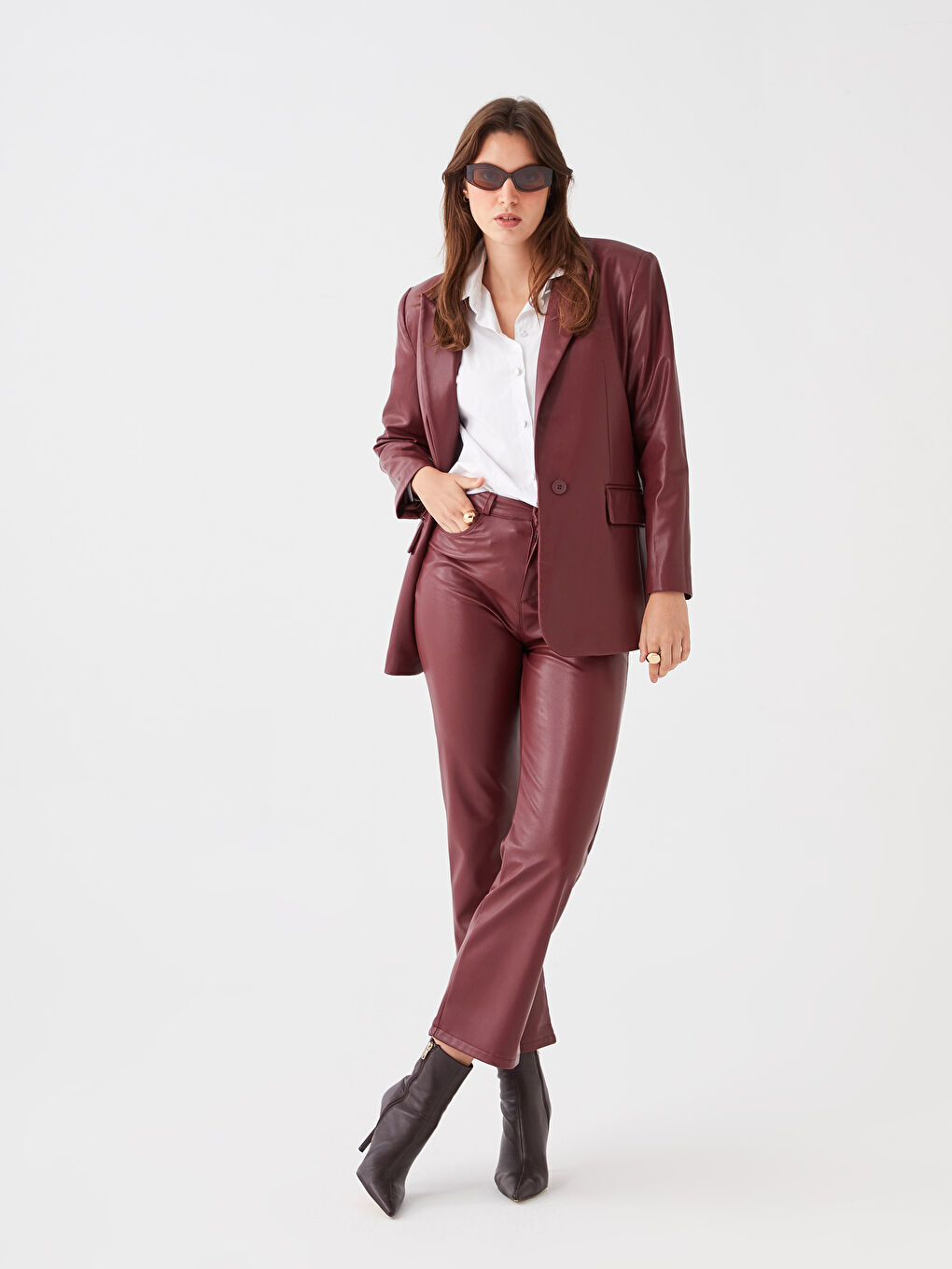 Standard Fit Regular Faux Leather Women's Trousers -W2HJ74Z8-R3T