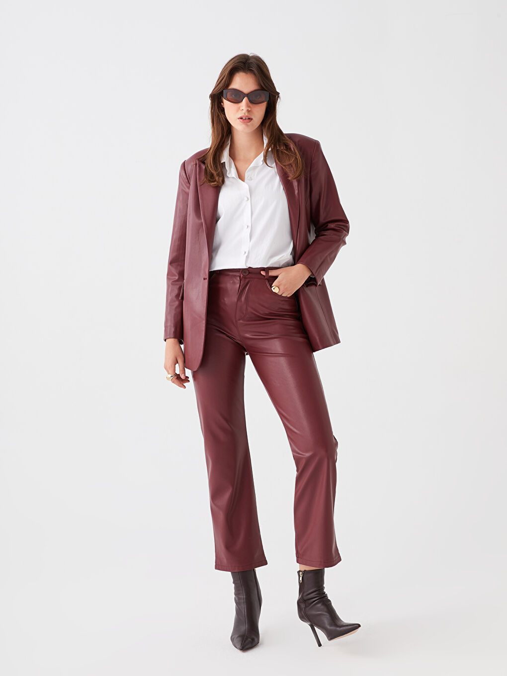 Standard Fit Regular Faux Leather Women's Trousers -W2HJ74Z8-R3T