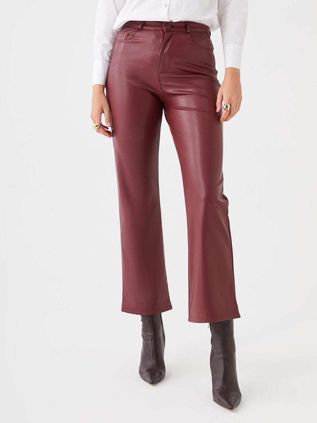 Standard Fit Regular Faux Leather Women's Trousers -W2HJ74Z8-R3T