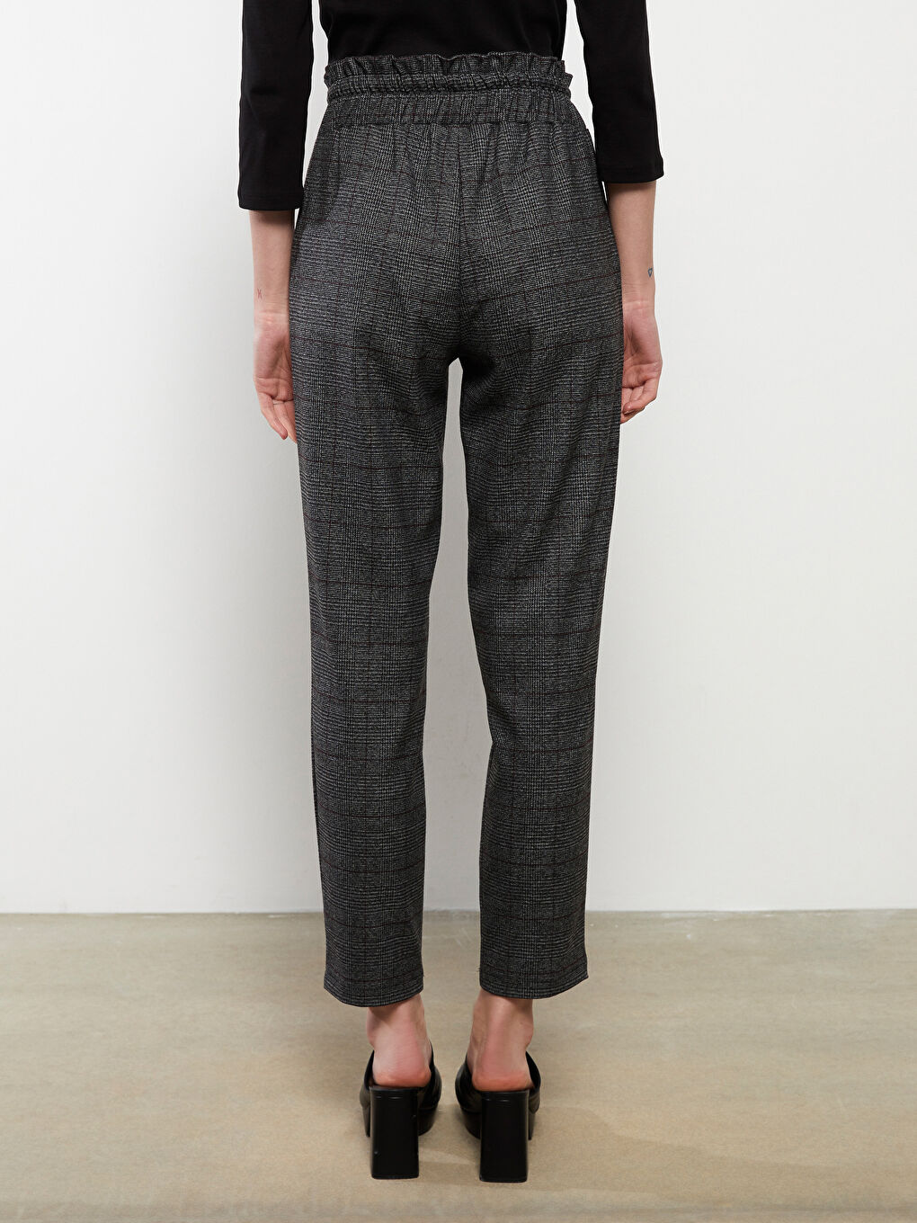 LCWAIKIKI Basic Hoch taillierte Locker sitzende Karo-Hosen für Damen -W2HJ81Z8-LMK