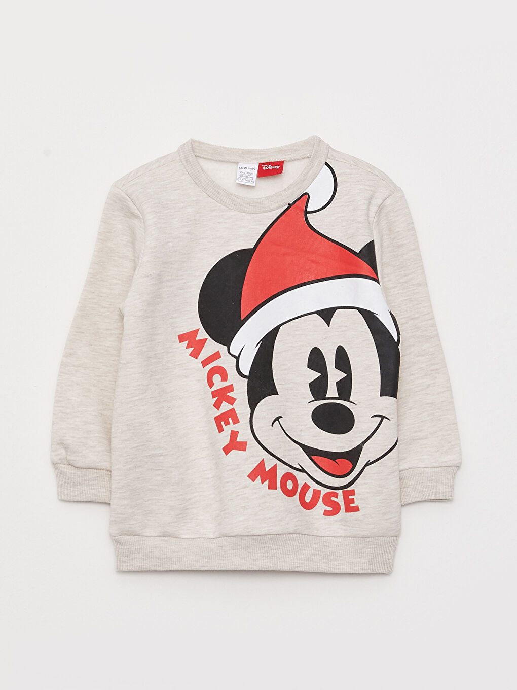 LCW baby Ekru Melanj Bisiklet Yaka Uzun Kollu Mickey Mouse Baskılı Erkek Bebek Sweatshirt