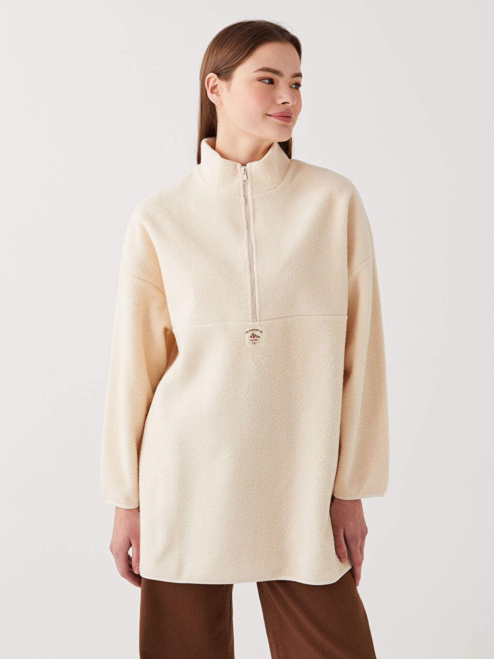 LCW Modest Stand Up Collar Straight Oversize Women's Fleece Tunic -W2HK50Z8-SDG