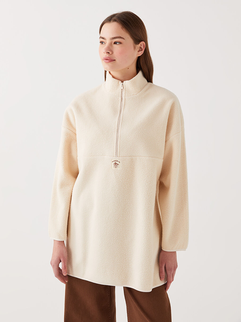 LCW Modest Stand Up Collar Straight Oversize Women's Fleece Tunic -W2HK50Z8-SDG