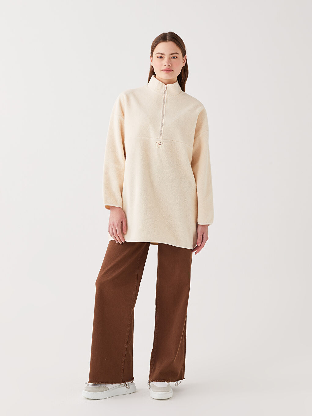 LCW Modest Stand Up Collar Straight Oversize Women's Fleece Tunic -W2HK50Z8-SDG