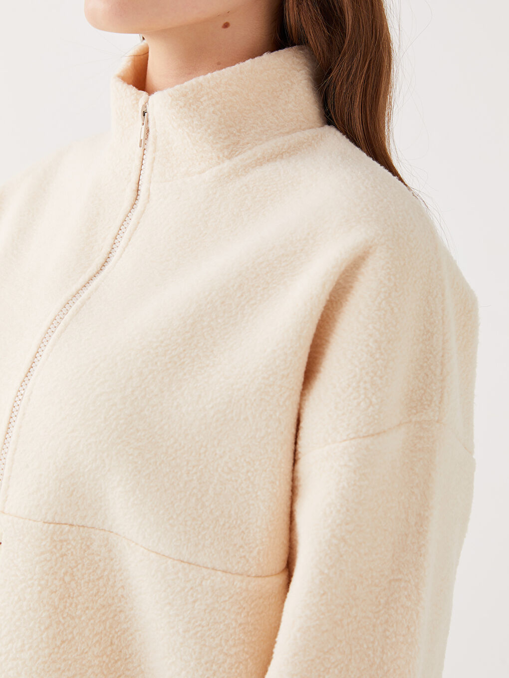 LCW Modest Stand Up Collar Straight Oversize Women's Fleece Tunic -W2HK50Z8-SDG