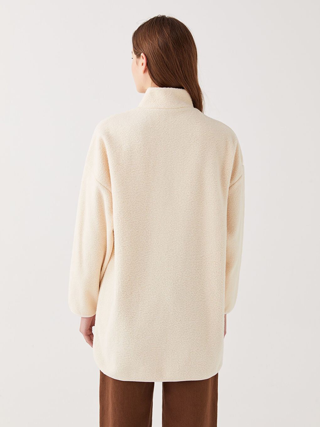 LCW Modest Stand Up Collar Straight Oversize Women's Fleece Tunic -W2HK50Z8-SDG