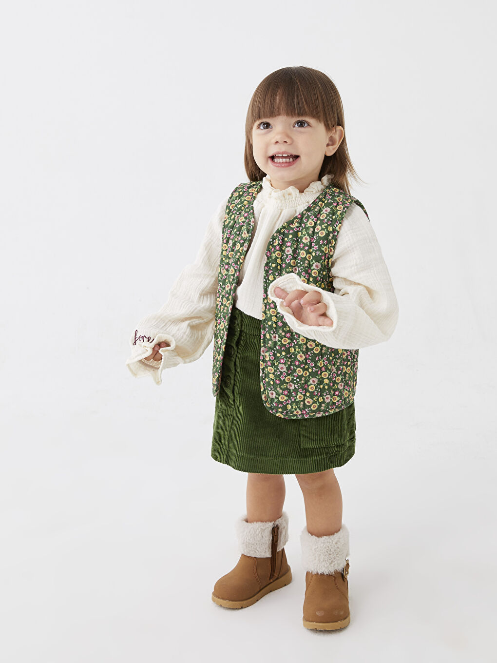 Yeşil Bisiklet Yaka Kız Bebek Çift Taraflı Yelek-1