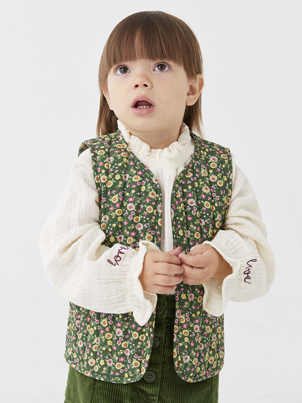 Yeşil Bisiklet Yaka Kız Bebek Çift Taraflı Yelek