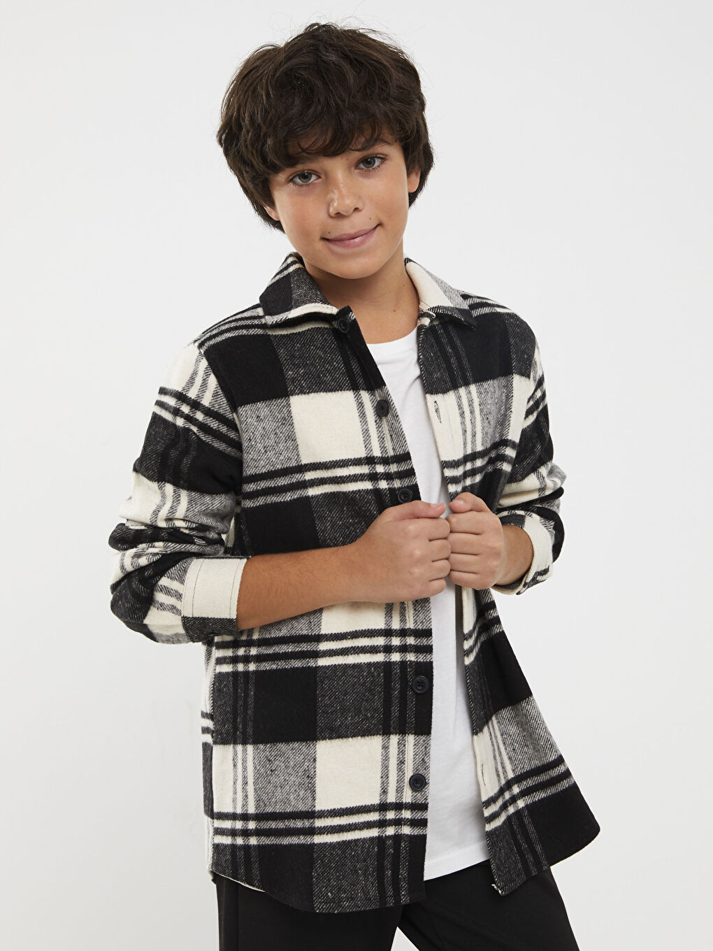 Beyaz Rahat Kalıp Ekose Erkek Çocuk Gömlek Baba Oğul Kombini