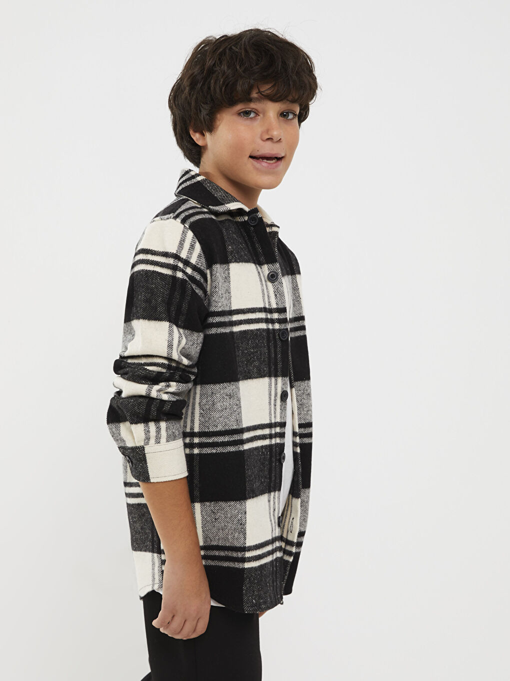 Beyaz Rahat Kalıp Ekose Erkek Çocuk Gömlek Baba Oğul Kombini-2