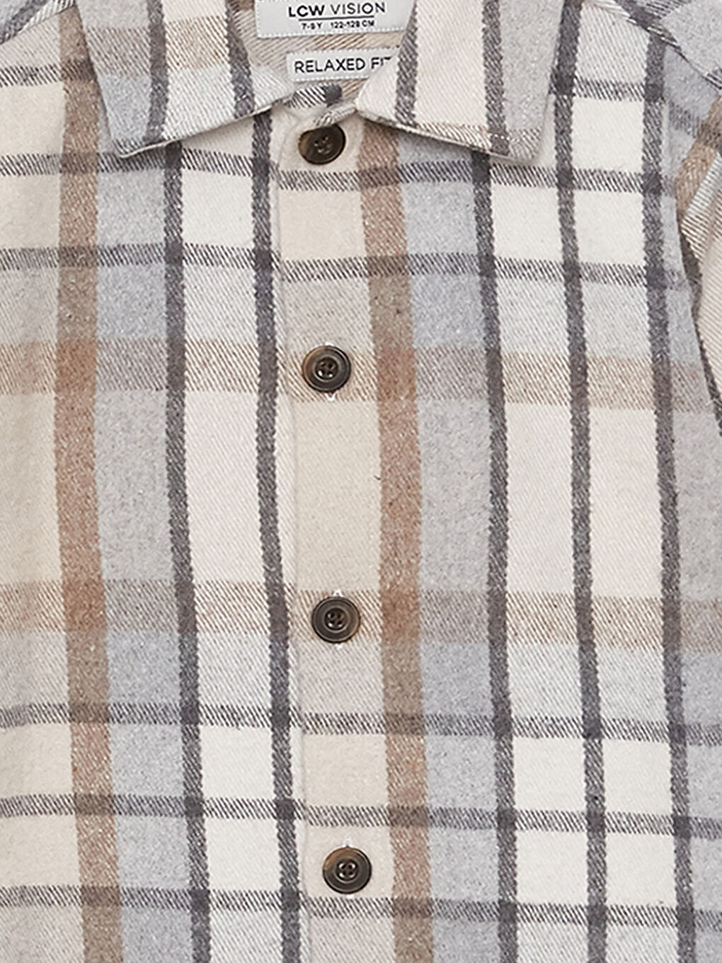 Bej Ekose Uzun Kollu Erkek Çocuk Gömlek Baba Oğul Kombini-5