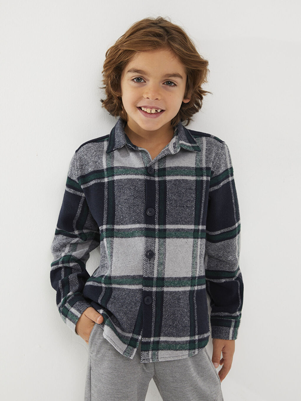 Lacivert Rahat Kalıp Ekose Erkek Çocuk Gömlek