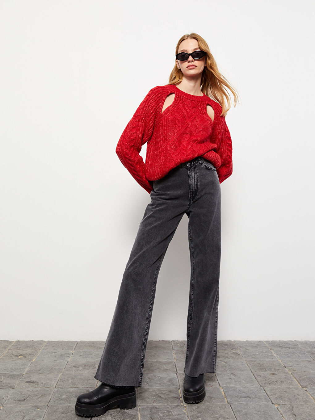 Antrasit Yüksek Bel Straight Kadın Jean Pantolon