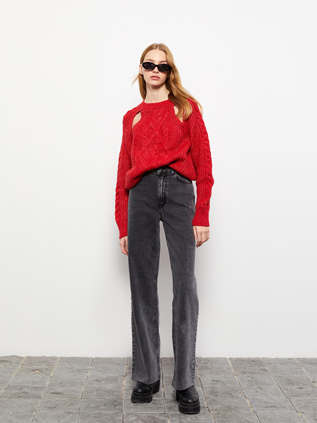 Antrasit Yüksek Bel Straight Kadın Jean Pantolon-1