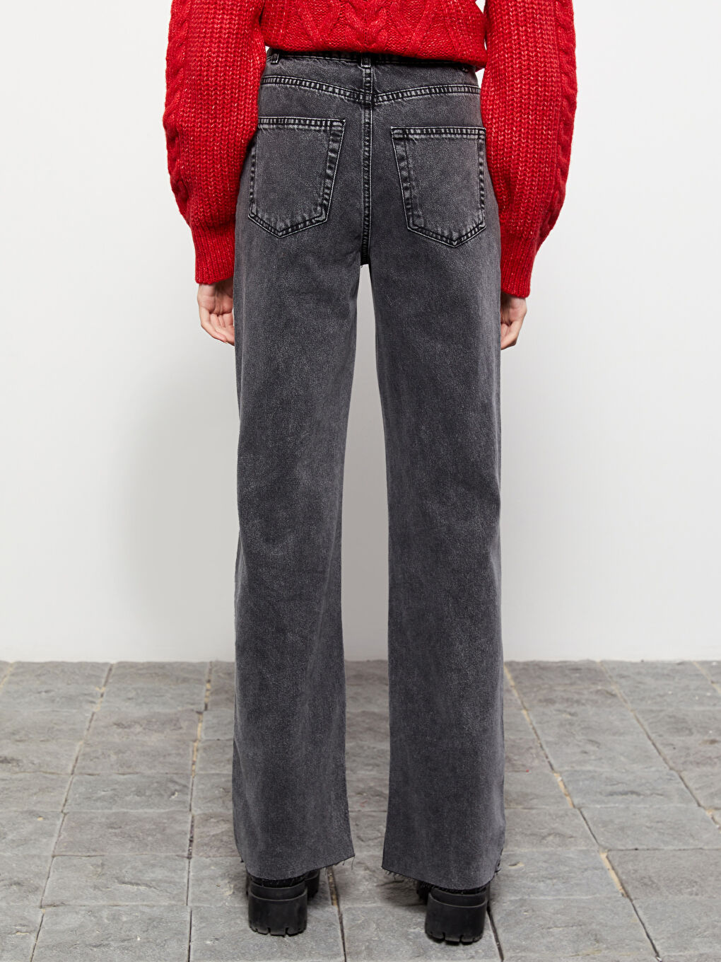 Antrasit Yüksek Bel Straight Kadın Jean Pantolon-4