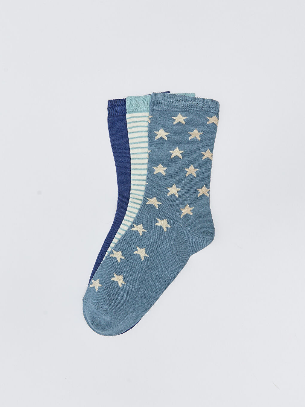 Mavi Desenli Kadın Soket Çorap 3'lü