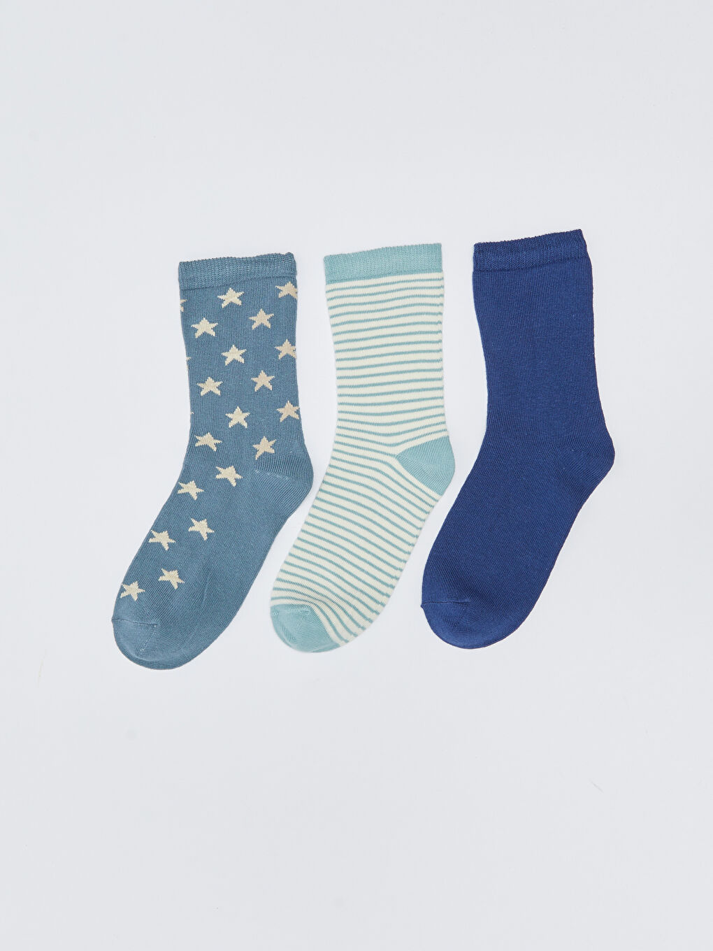 Mavi Desenli Kadın Soket Çorap 3'lü-1