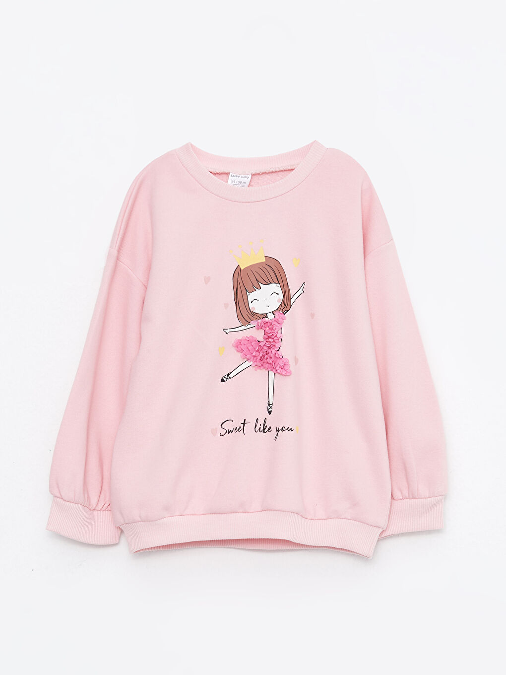 Pembe Bisiklet Yaka Uzun Kollu Baskılı Kız Bebek Sweatshirt